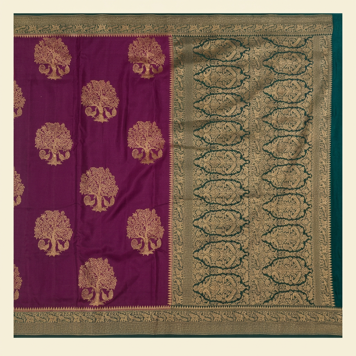KUBERAN BURGUNDY WITH GREEN KHADDI GEORGETTE SAREE