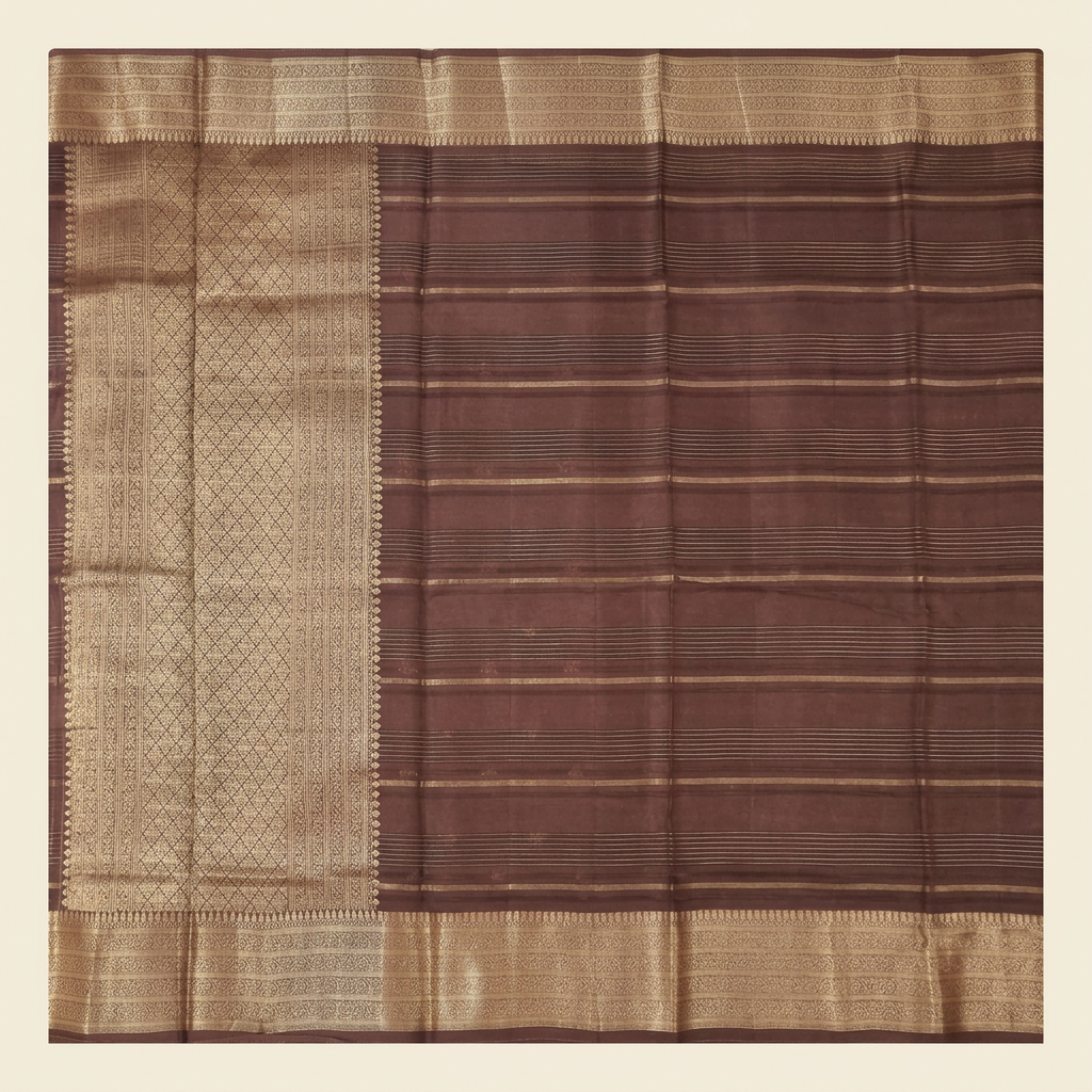 Kuberan Brown Striped Chiffon Saree