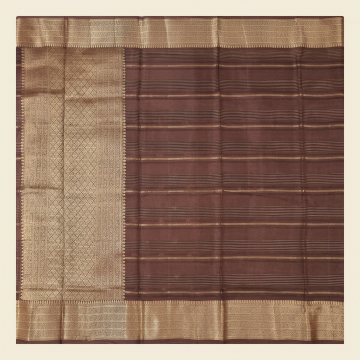 Kuberan Brown Striped Chiffon Saree