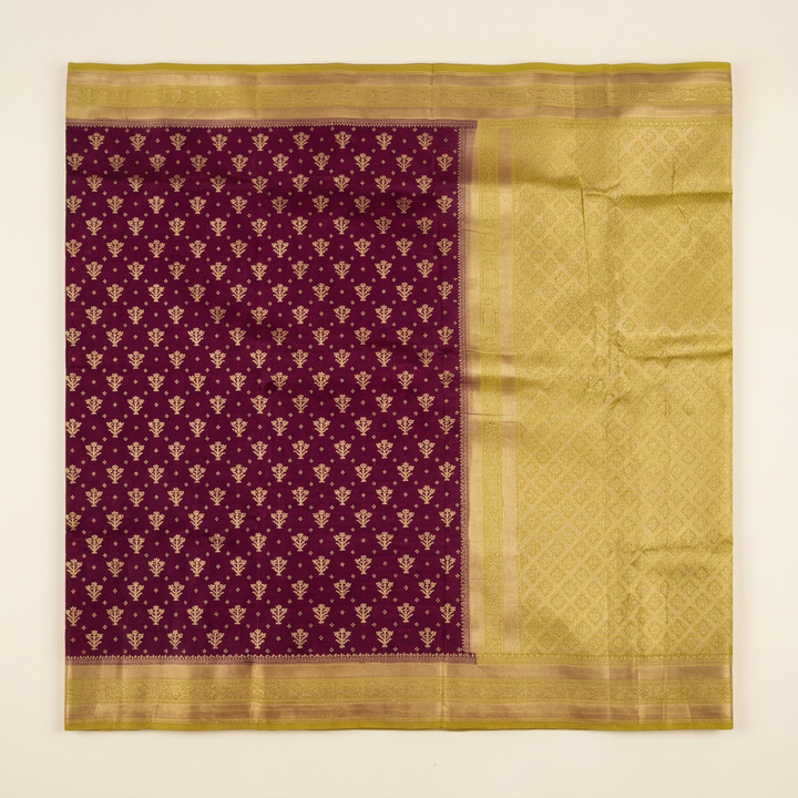 KUBERAN BURGUNDY WITH GREEN RAW SILK SAREE