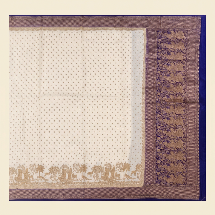 KUBERAN WHITE WITH BLUE KHADDI GEORGETTE SAREE