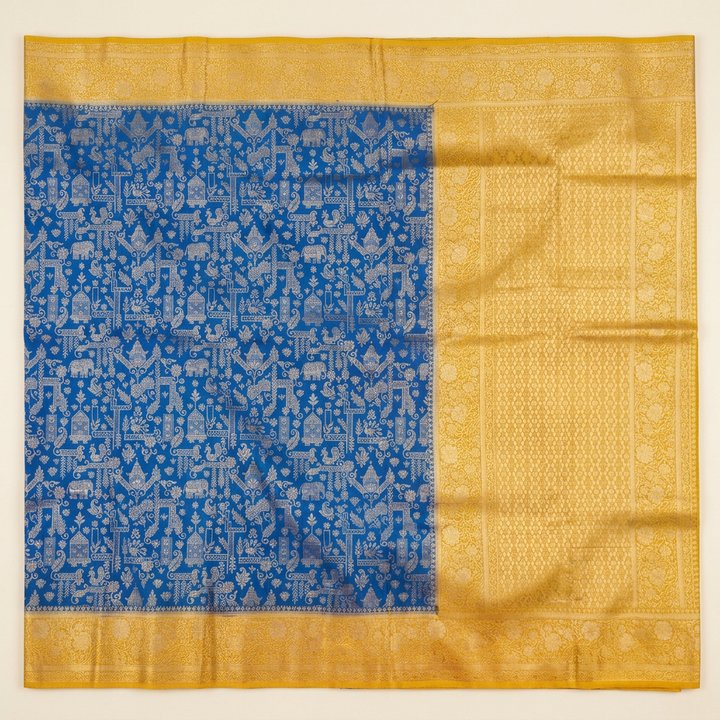 KUBERAN BLUE WITH YELLOW RAW SILK SAREE