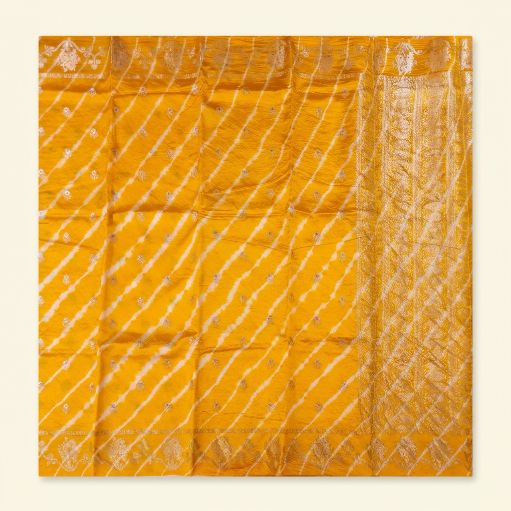 Kuberan Yellow Leheriya Shibori Pure Silk Saree