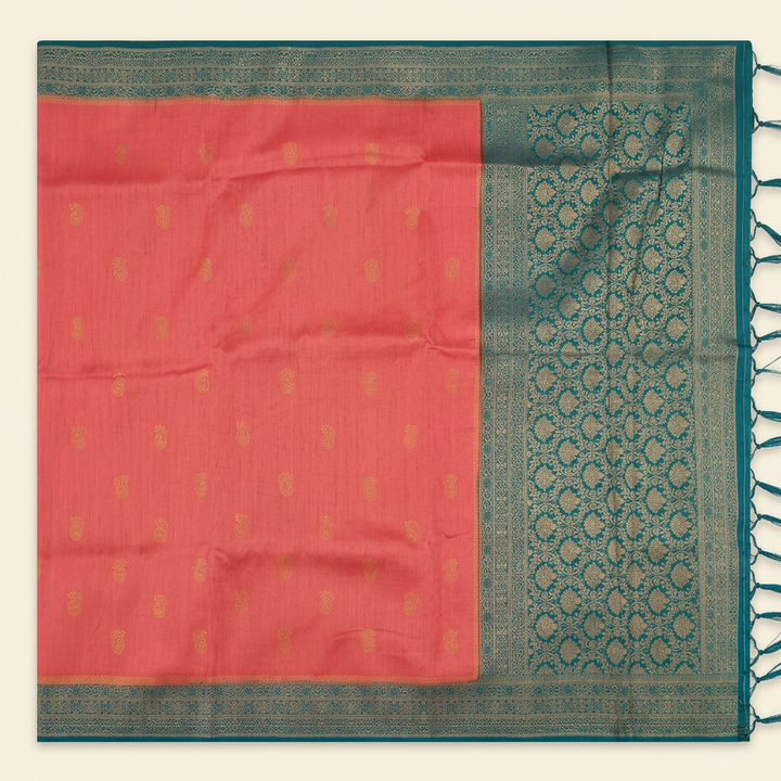 KUBERAN PINK WITH TURQUOISE RAW SILK SAREE