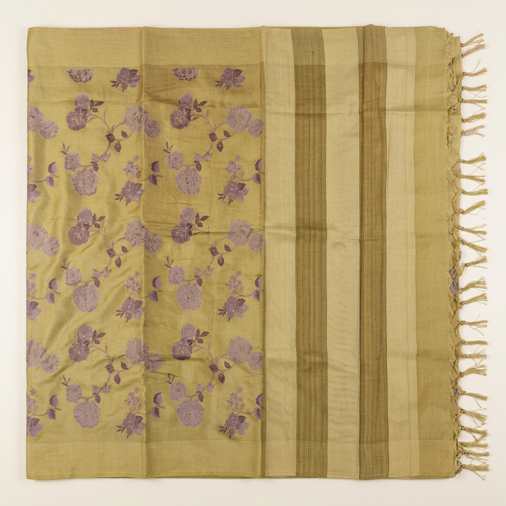 Kuberan Pale Green Floral Pure Banarasi Silk Saree