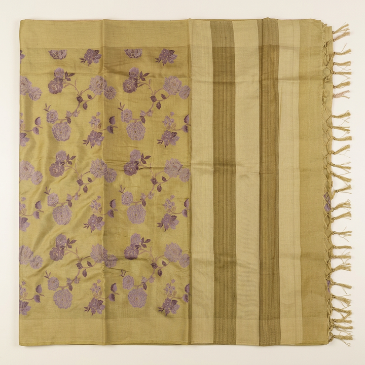 Kuberan Pale Green Floral Pure Banarasi Silk Saree