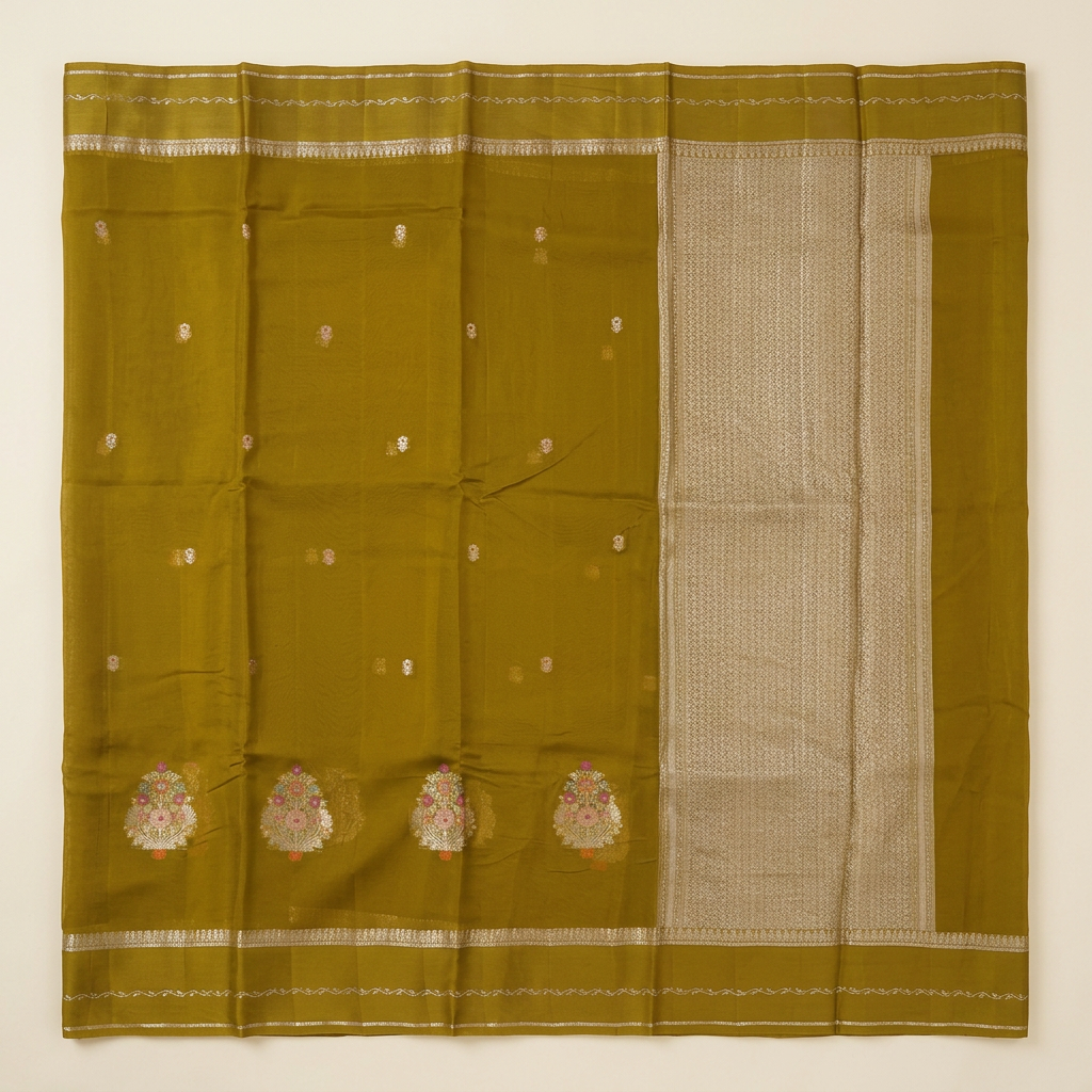 Kuberan Olive Green Chiffon Saree