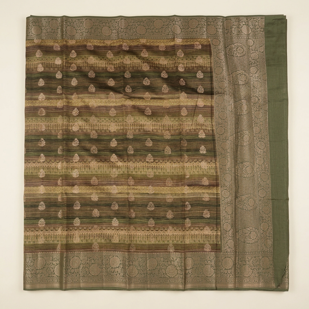 KUBERAN GREEN KHADDI GEORGETTE SAREE