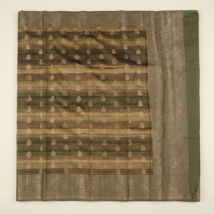 KUBERAN GREEN KHADDI GEORGETTE SAREE