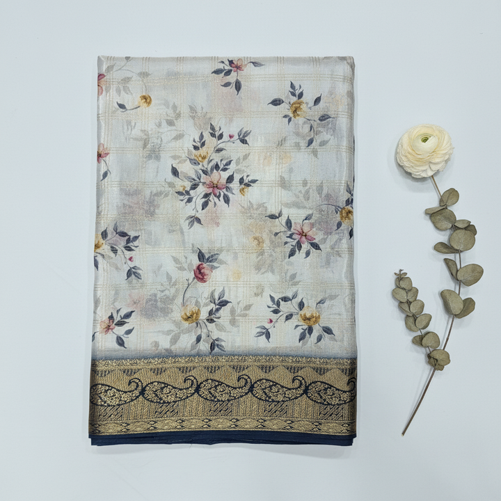 KUBERAN PASTEL GREY CHIFFON PRINTED SAREE