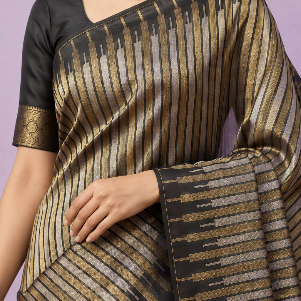 KUBERAN BLACK PURE SILK SAREE