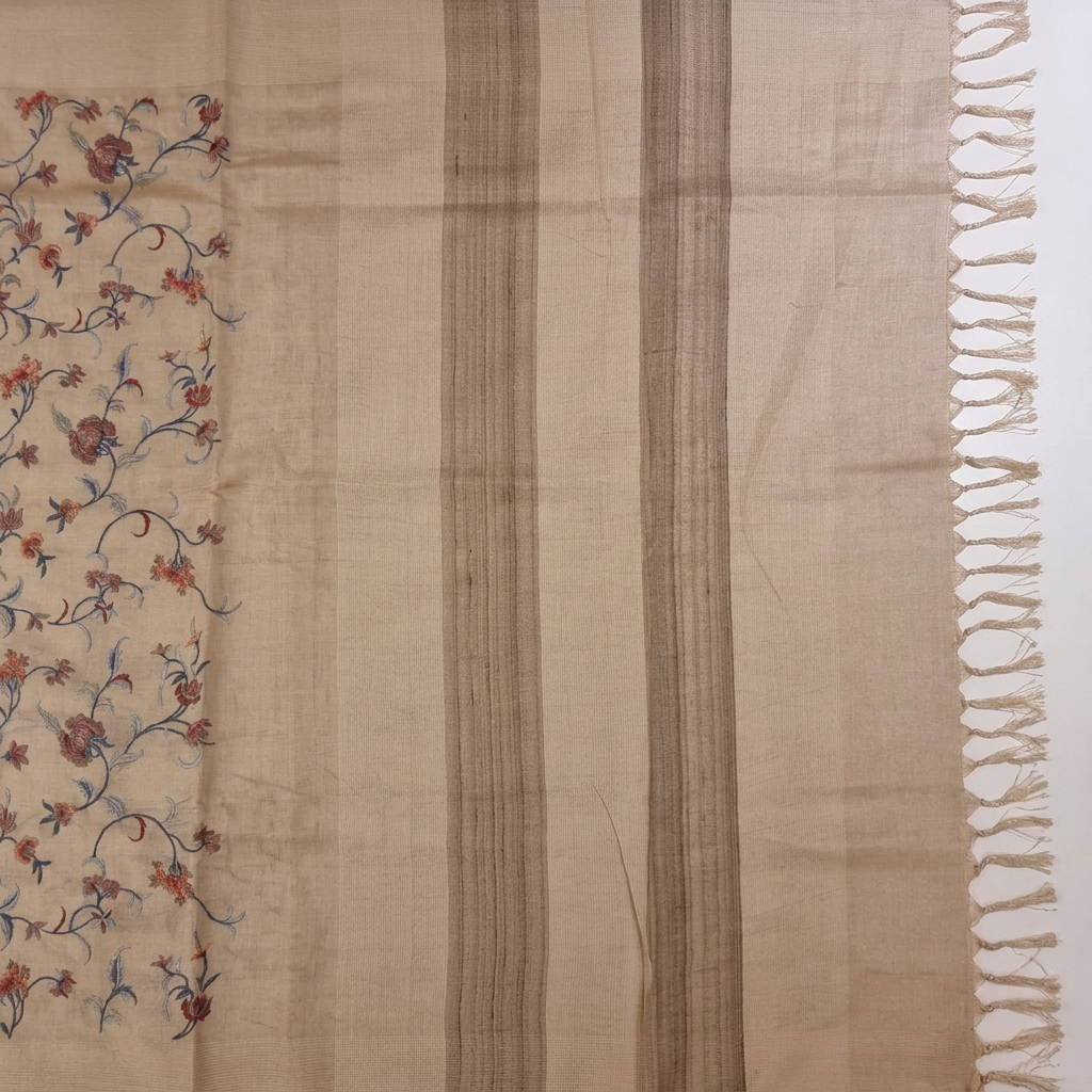 Kuberan Ivory Cream Floral Pure Banarasi Silk Saree