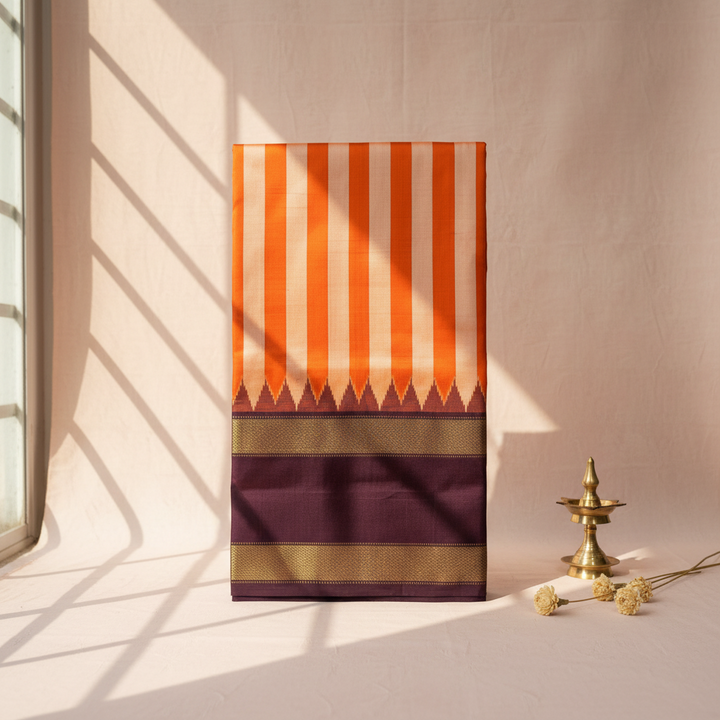 KUBERAN ORANGE CREAM POCHAMPALLY SILK SAREE
