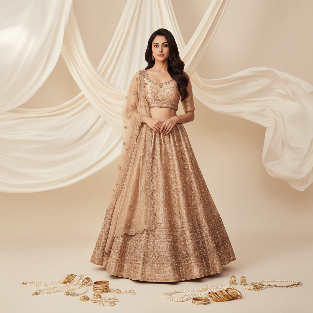 Kuberan Rose Gold Semi-Bridal Lehenga Semi-Stitched