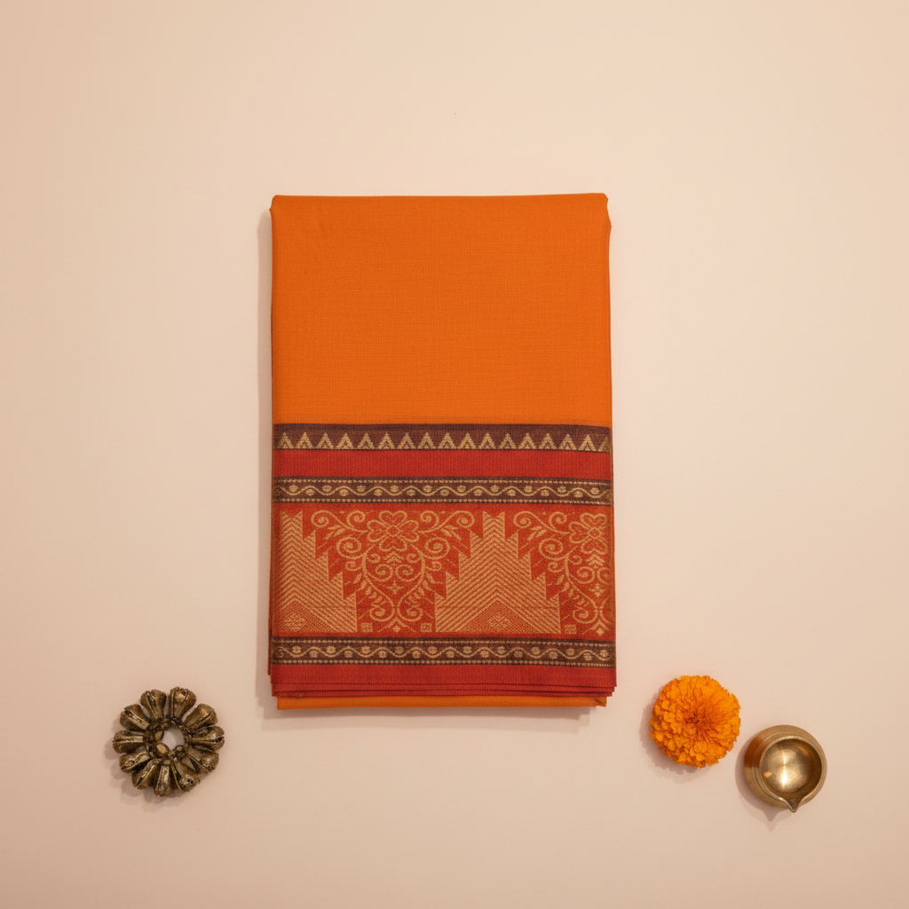 KUBERAN ORANGE COTTON DANCE PRACTICE SAREE