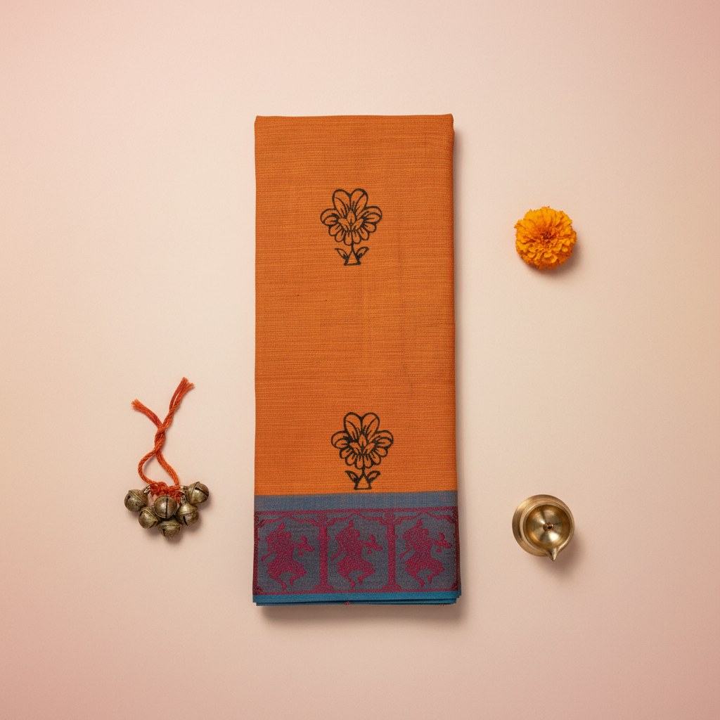 KUBERAN ORANGE COTTON DANCE PRACTICE SAREE