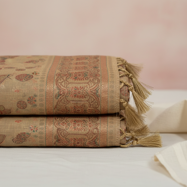 KUBERAN MEENAKARI BEIGE COTTON SAREE