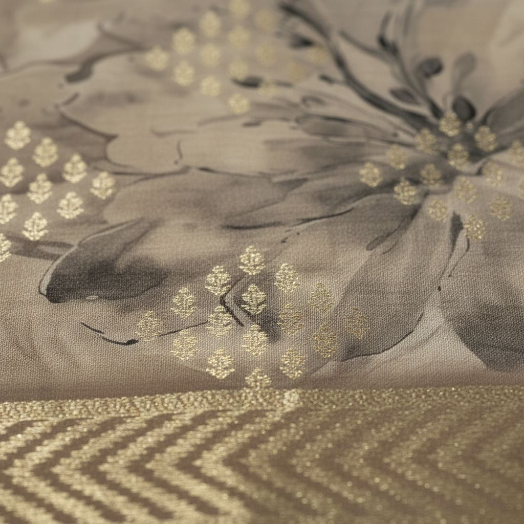KUBERAN PALE BROWN MAL COTTON PRINTED SAREE