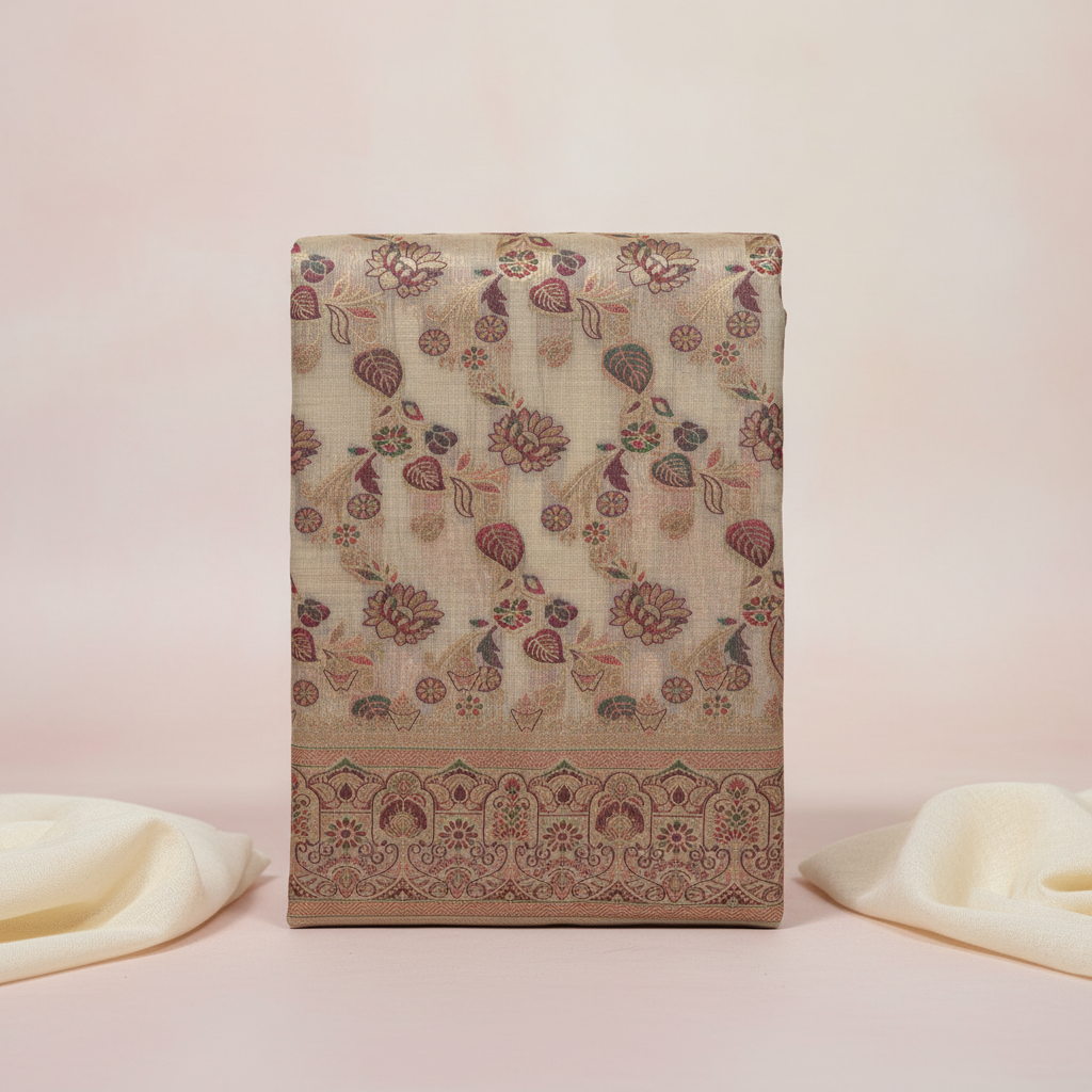 KUBERAN MEENAKARI IVORY COTTON SAREE