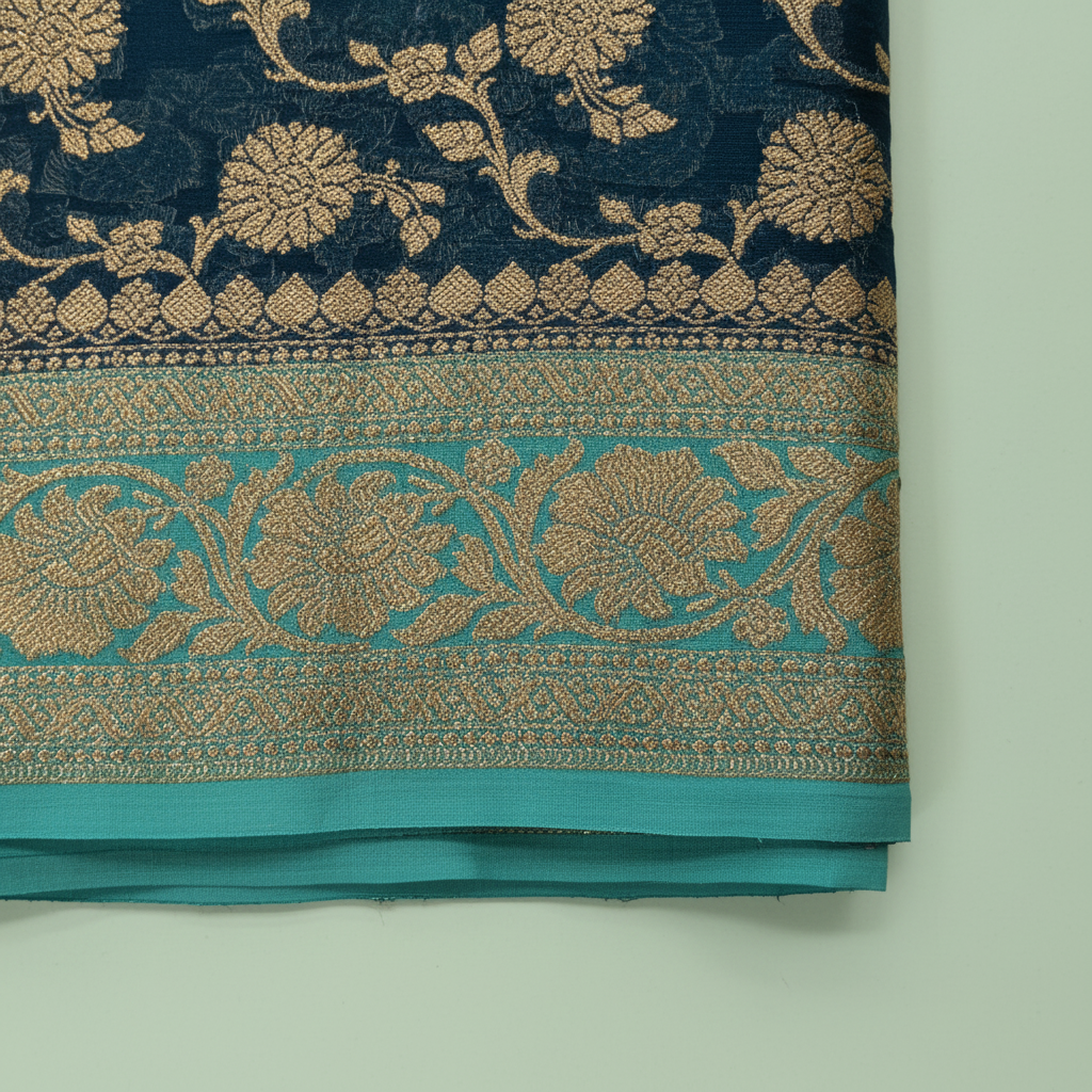 KUBERAN BLUE BANARASI KHADDI GEORGETTE SAREE