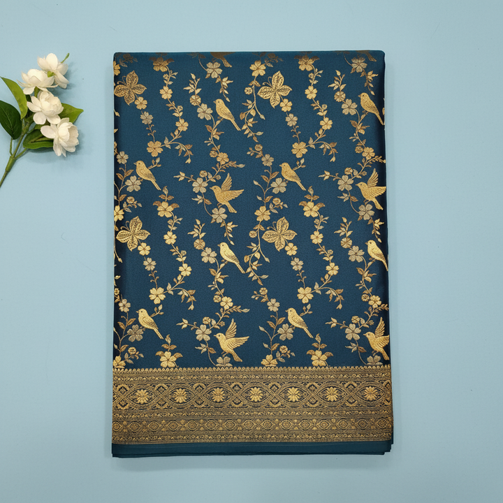 KUBERAN NAVY BLUE MASHRU SEMI BANARASI SILK SAREE