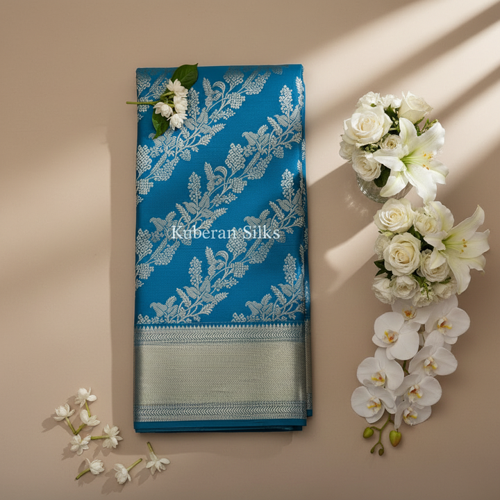 Kuberan Teal Blue Kanchipuram Silk Saree