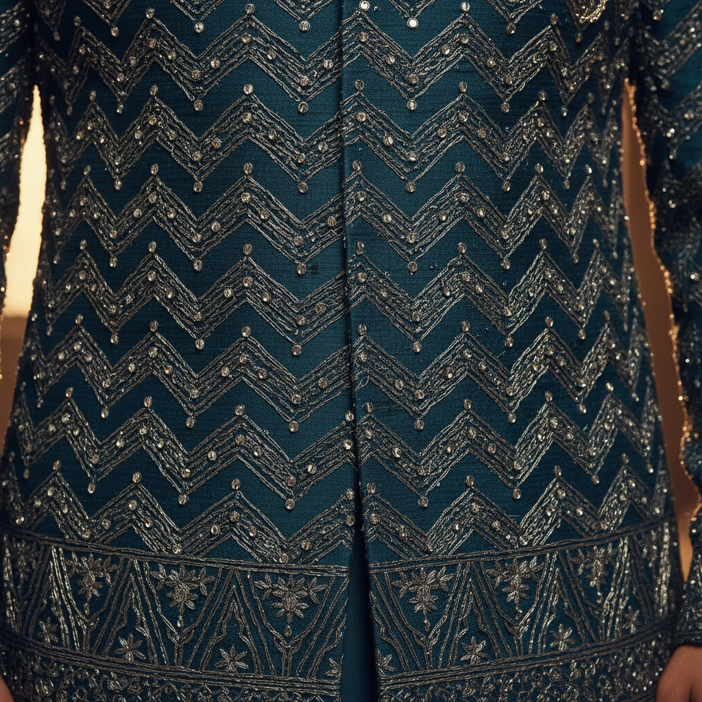 Kuberan – Teal Chevron Indo Western Sherwani