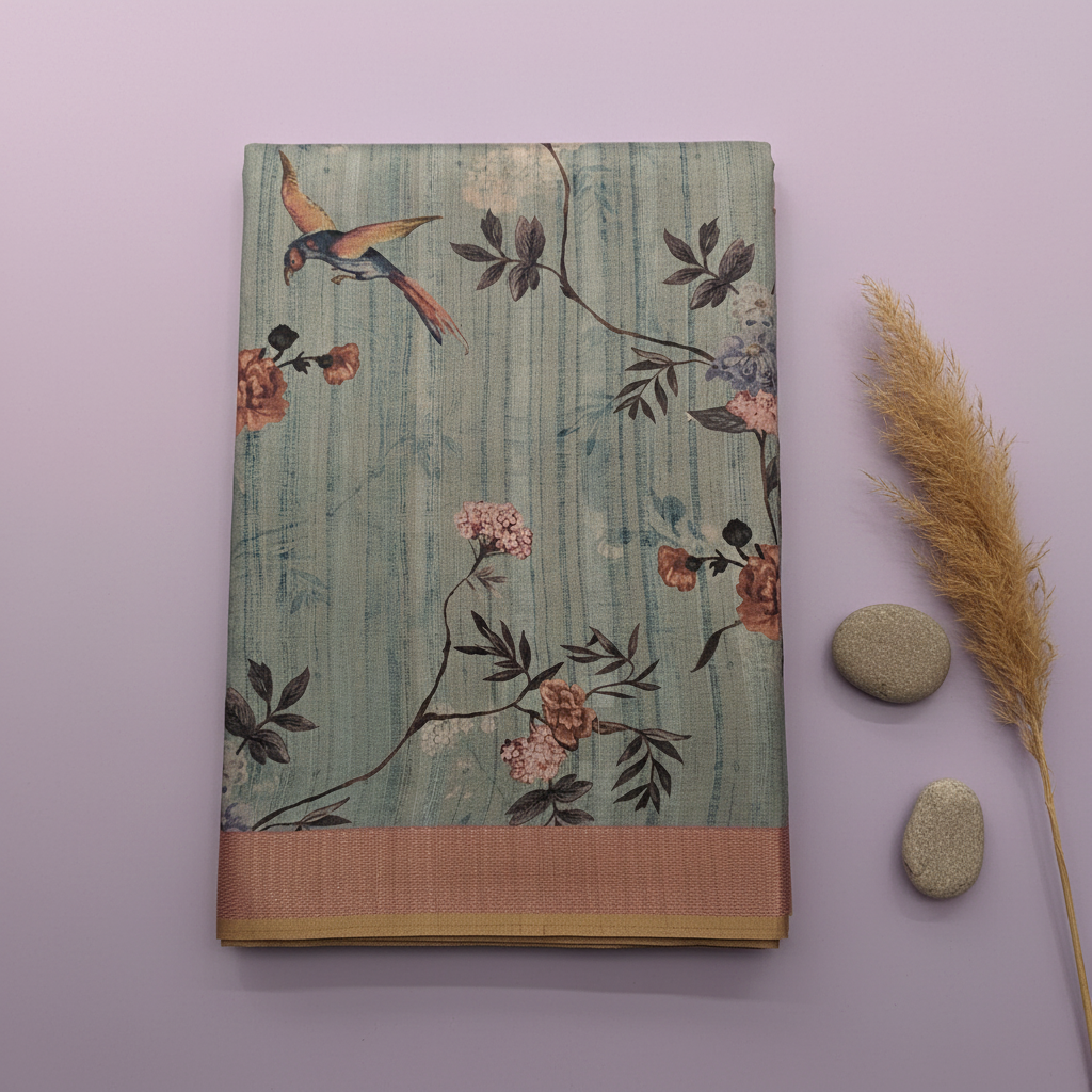 KUBERAN DUSTY TEAL SEMI TUSSAR SILK SAREE