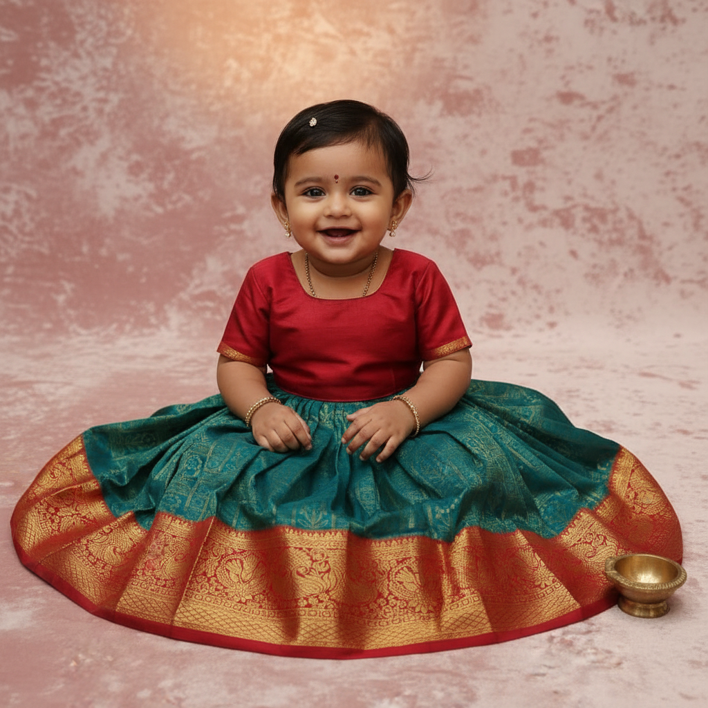 Kuberan Teal & Red Art Silk Pavada