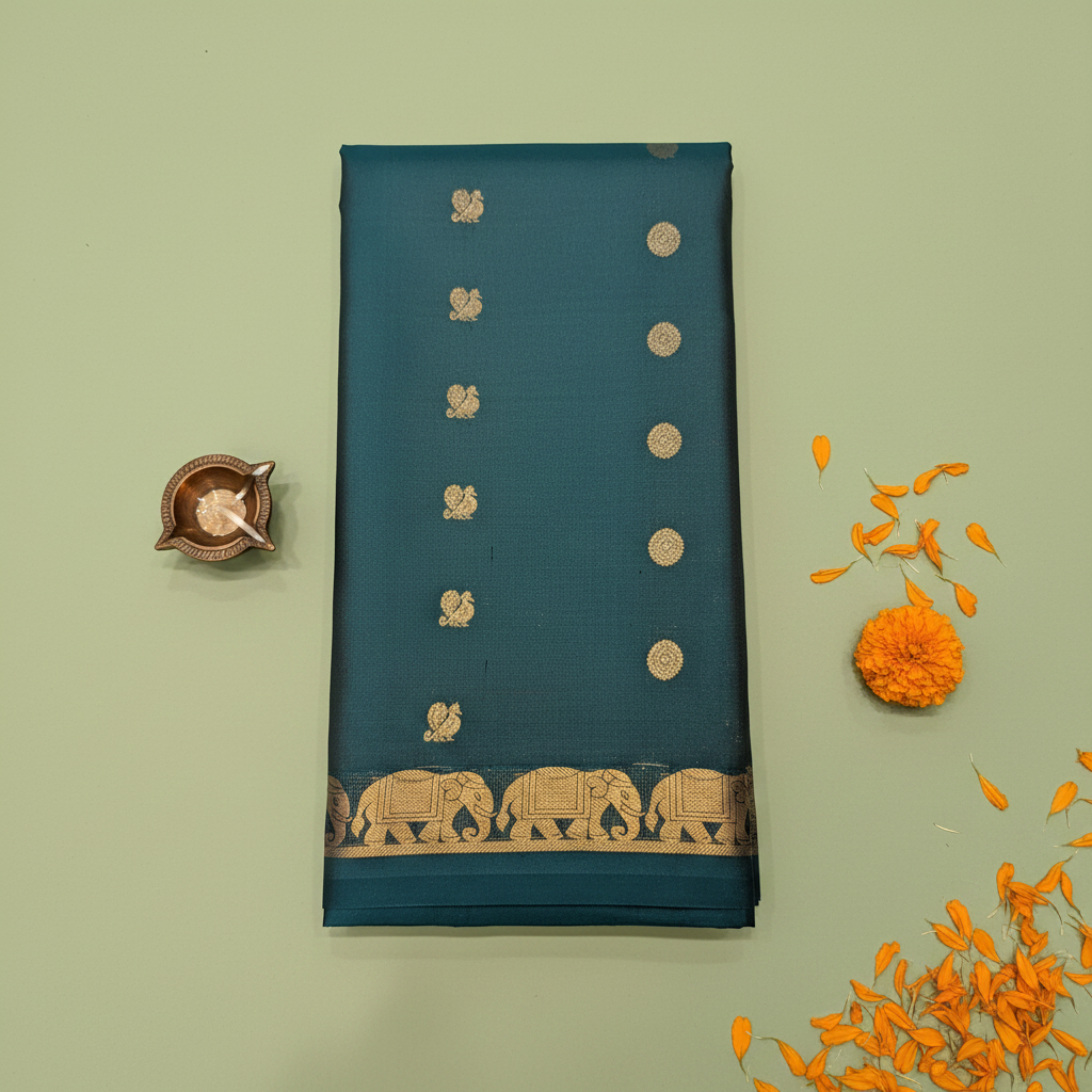 KUBERAN TURQUOISE BLUE PURE SILK SAREE