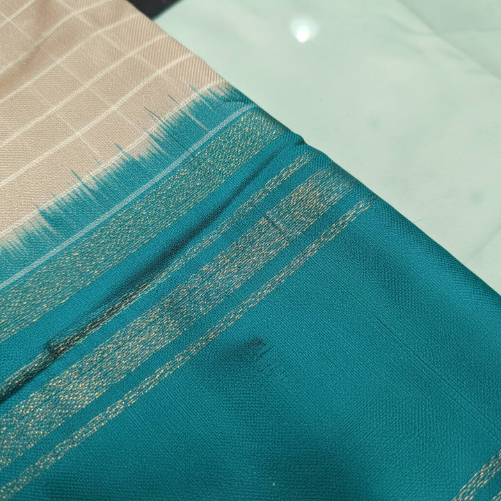 KUBERAN BEIGE WITH BLUE POCHAMPALLY SILK SAREE