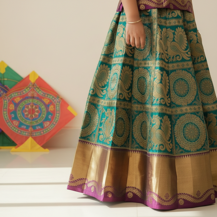 Pavada Rop Kids Pure Silk Pavada - Traditional Lehenga Set | Kuberan Silks