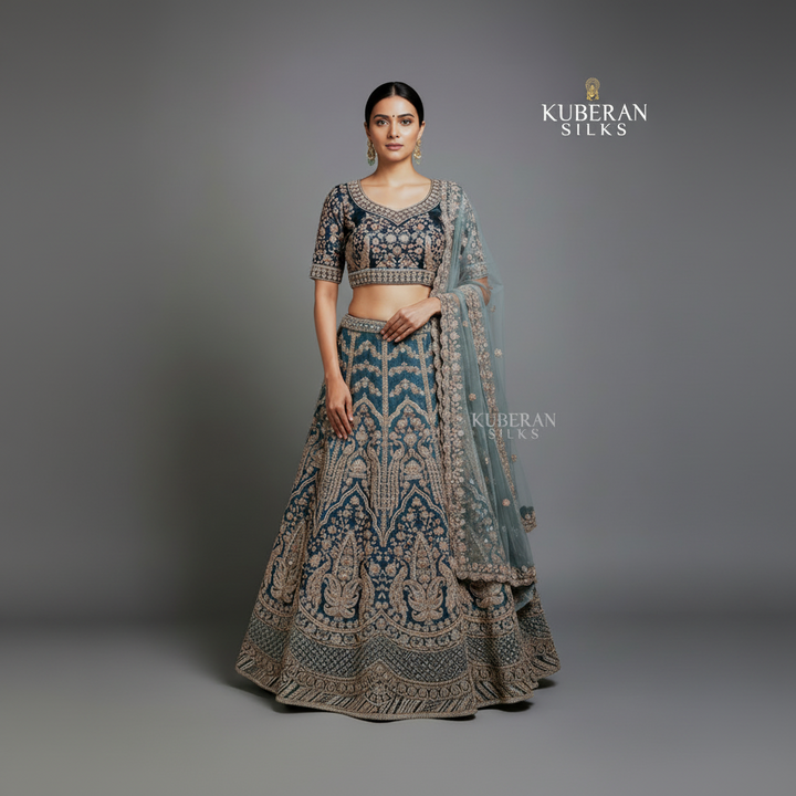 KUBERAN UNSTITCHED DARK GREY BLUE LEHENGA