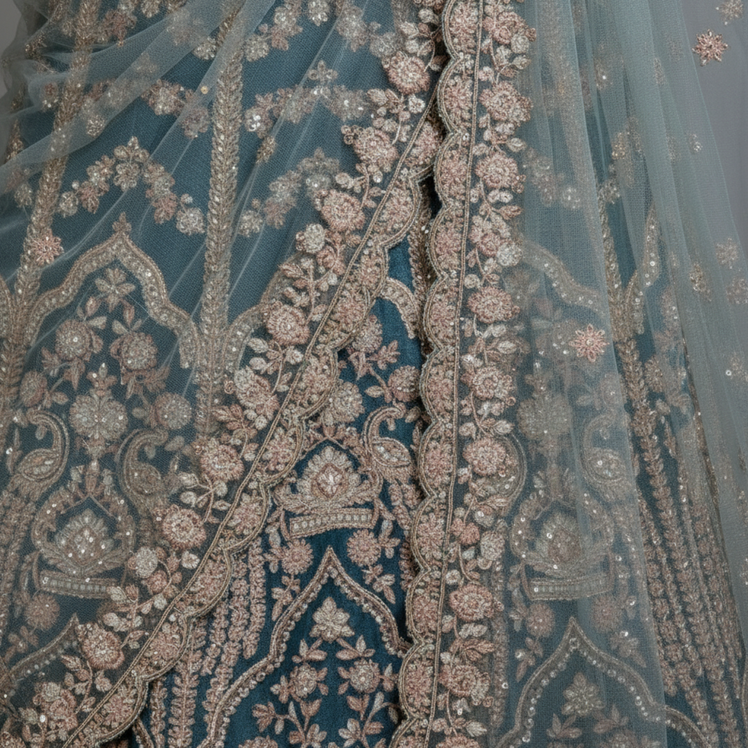 KUBERAN UNSTITCHED DARK GREY BLUE LEHENGA