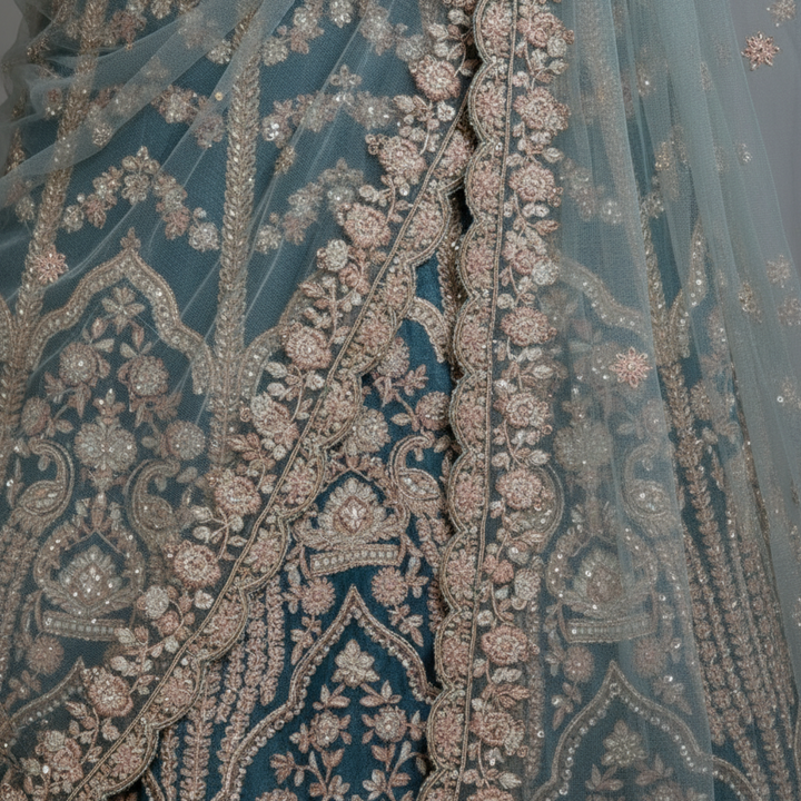 KUBERAN UNSTITCHED DARK GREY BLUE LEHENGA