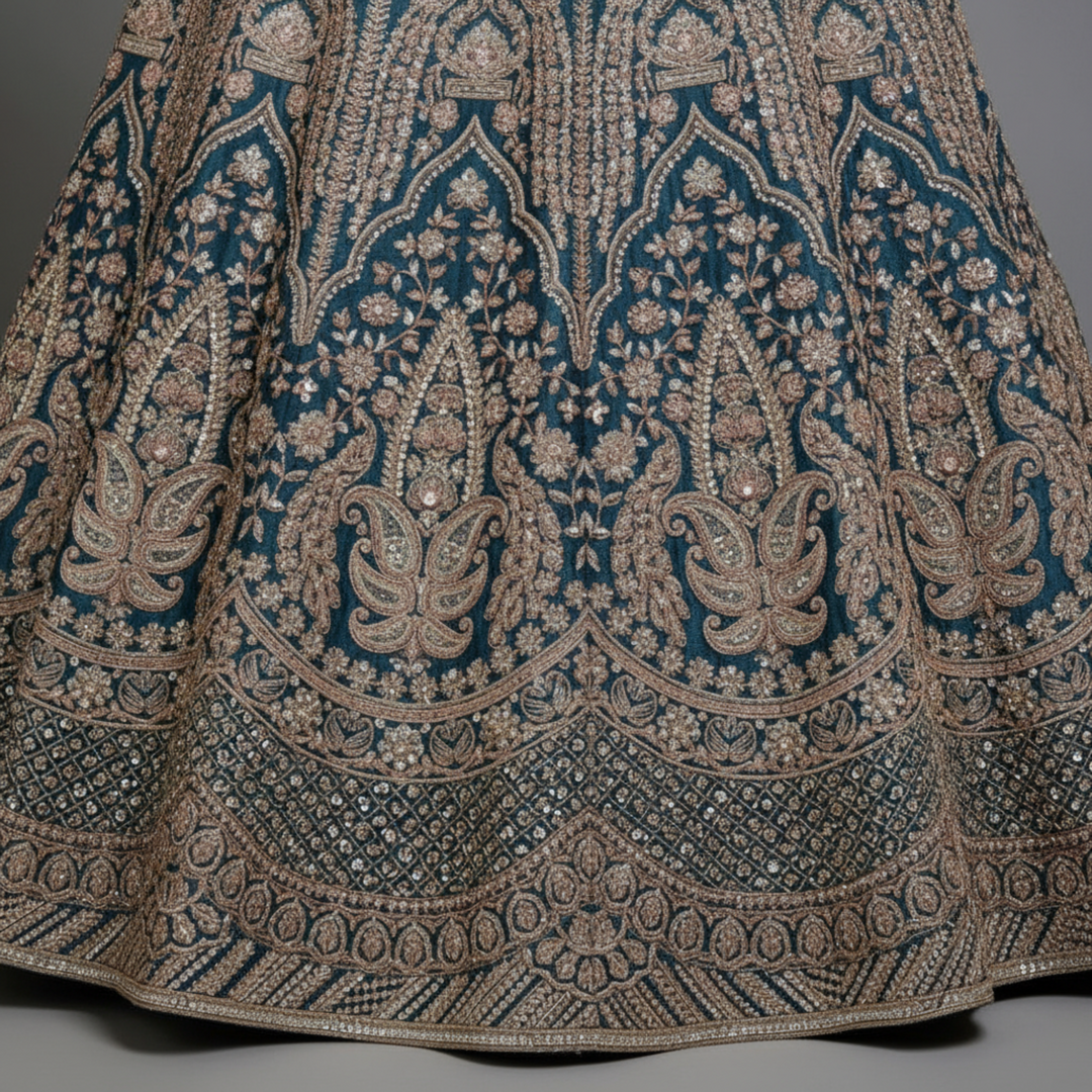 KUBERAN UNSTITCHED DARK GREY BLUE LEHENGA