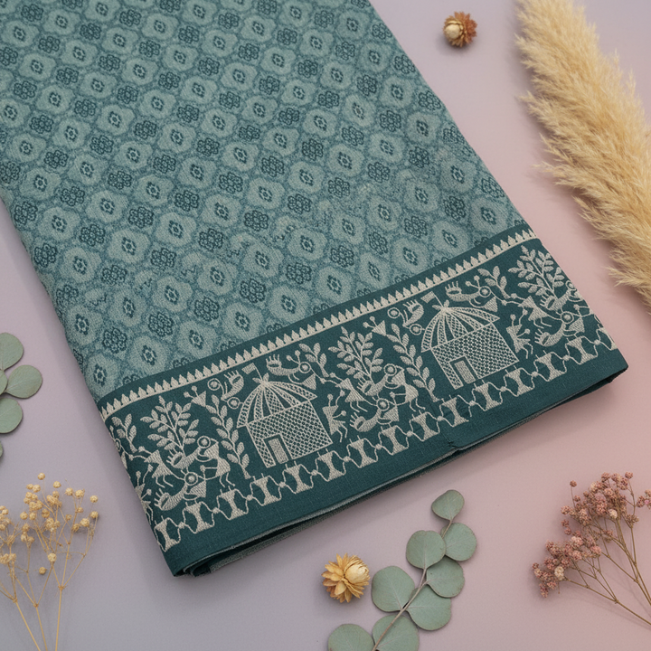 KUBERAN BLUE LINEN COTTON SAREE