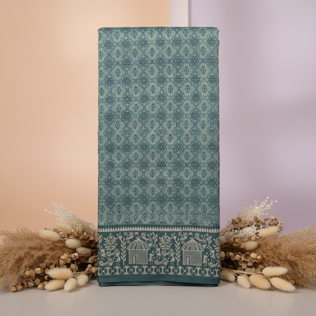 KUBERAN BLUE LINEN COTTON SAREE