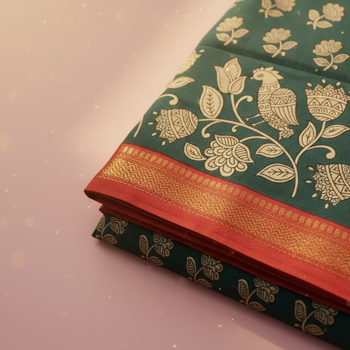 Kuberan Teal & Red Fancy Saree