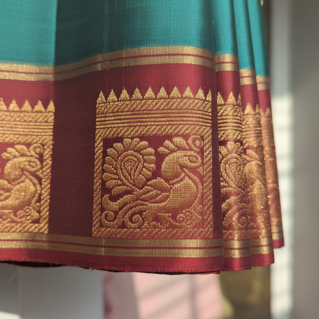 KUBERAN DARK GREEN WITH MAROON PURE SOFT SILK SAREE