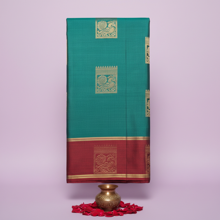 KUBERAN DARK GREEN WITH MAROON PURE SOFT SILK SAREE