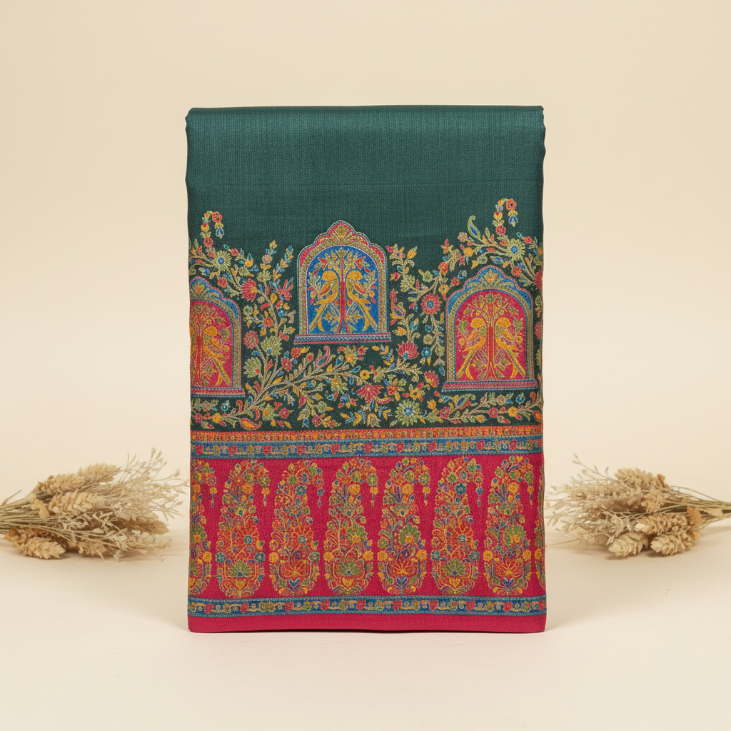 KUBERAN DARK GREEN PASHMINA FANCY SAREE