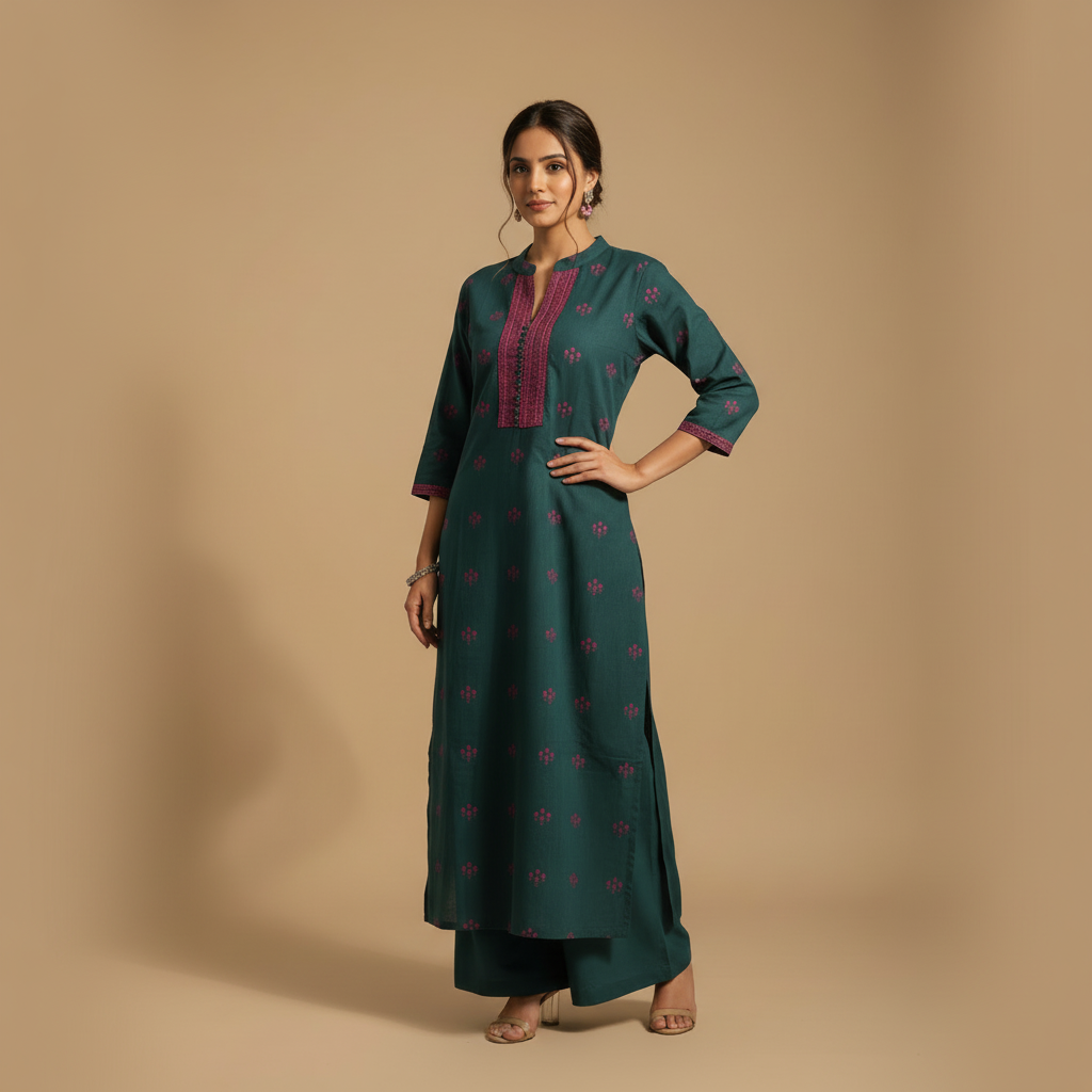 KUBERAN TEAL GREEN KURTHI