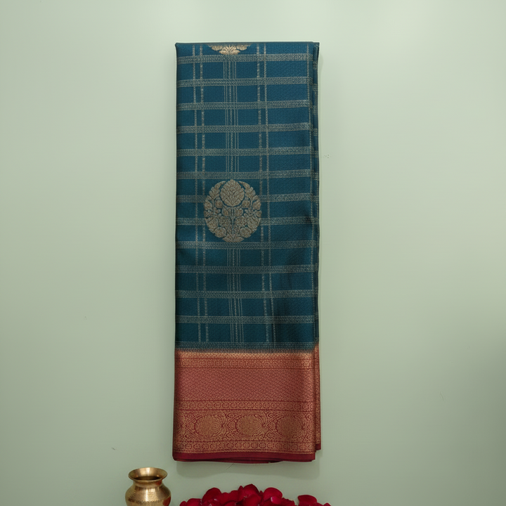 KUBERAN BLUE WITH MAROON BROCADE SEMI SILK SAREE