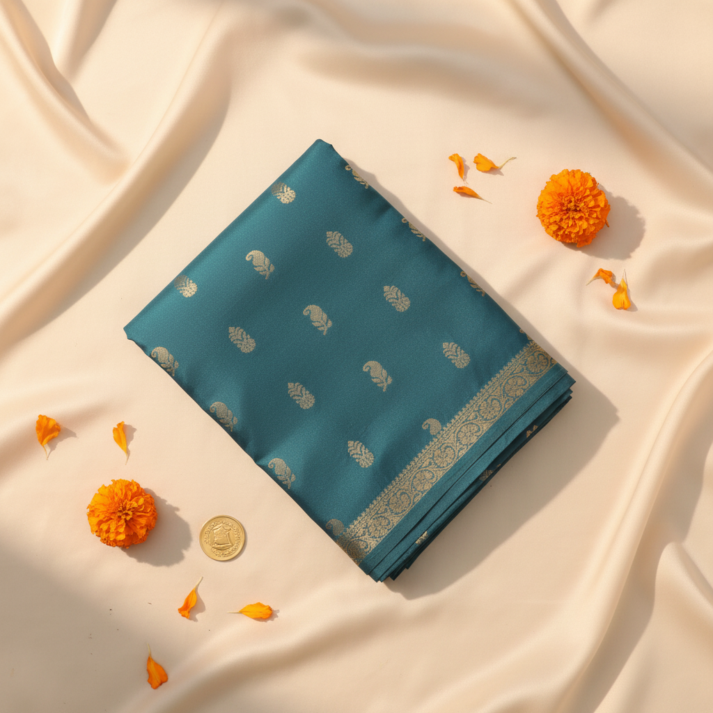 KUBERAN TURQUOISE BLUE SEMI SILK SAREE