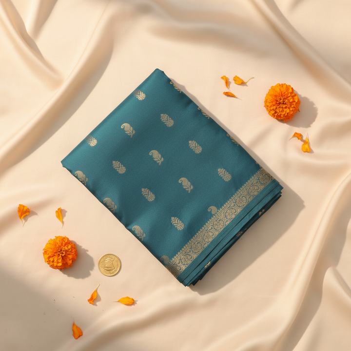 KUBERAN TURQUOISE BLUE SEMI SILK SAREE
