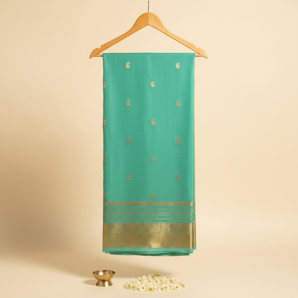 KUBERAN TEAL GREEN MYSORE CREPE SILK SAREE