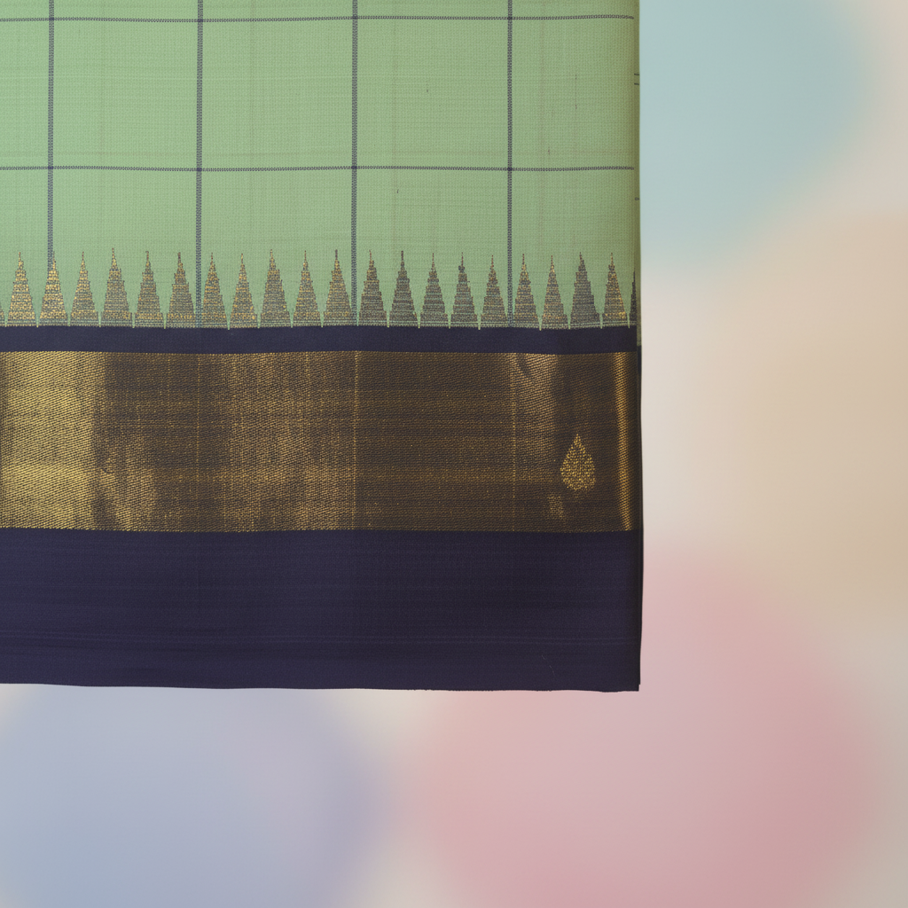 KUBERAN PISTA GREEN WITH BLUE PURE KANCHIPURAM SILK SAREE