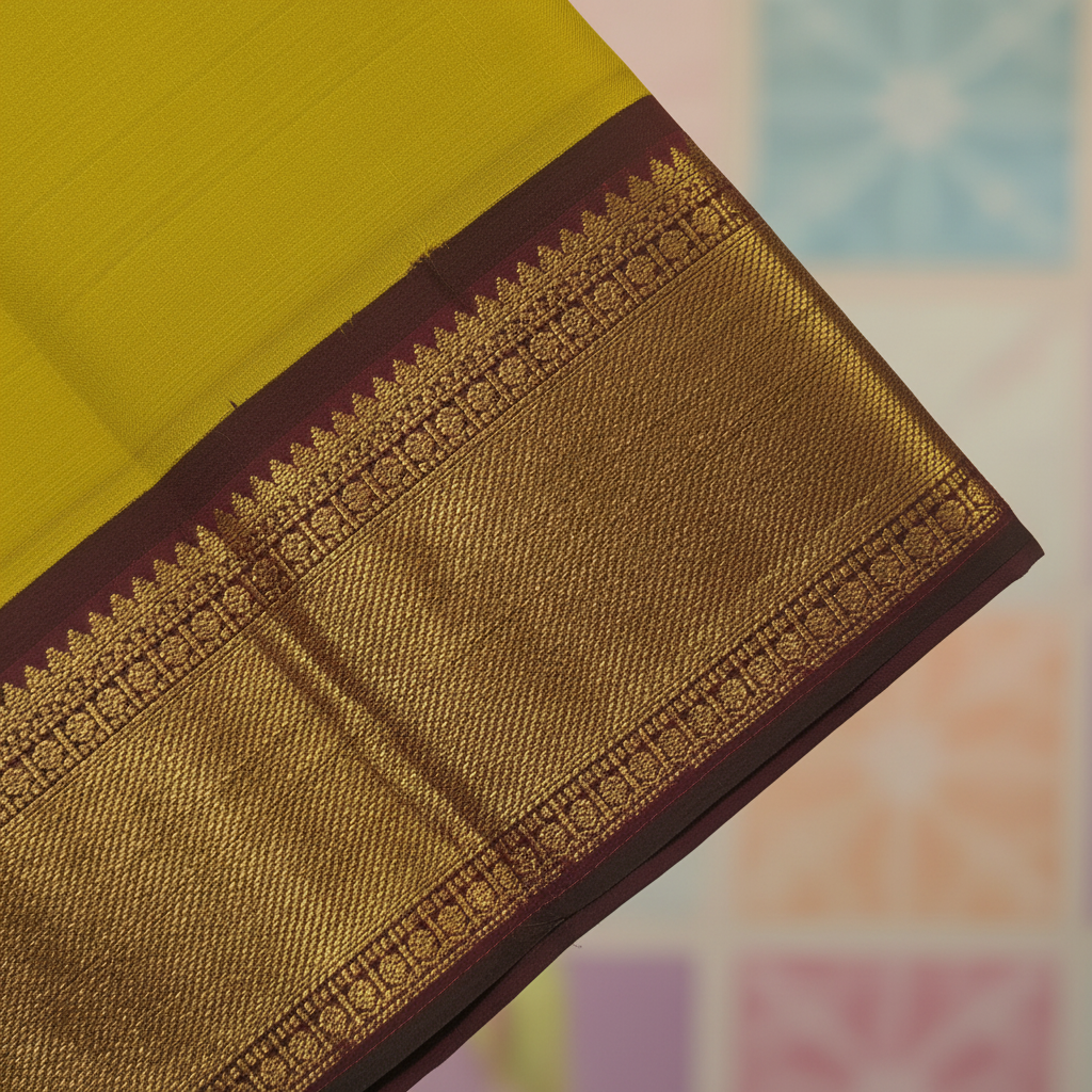 KUBERAN PARROT GREEN WITH WINE PURE KANCHIPURAM SILK SAREE