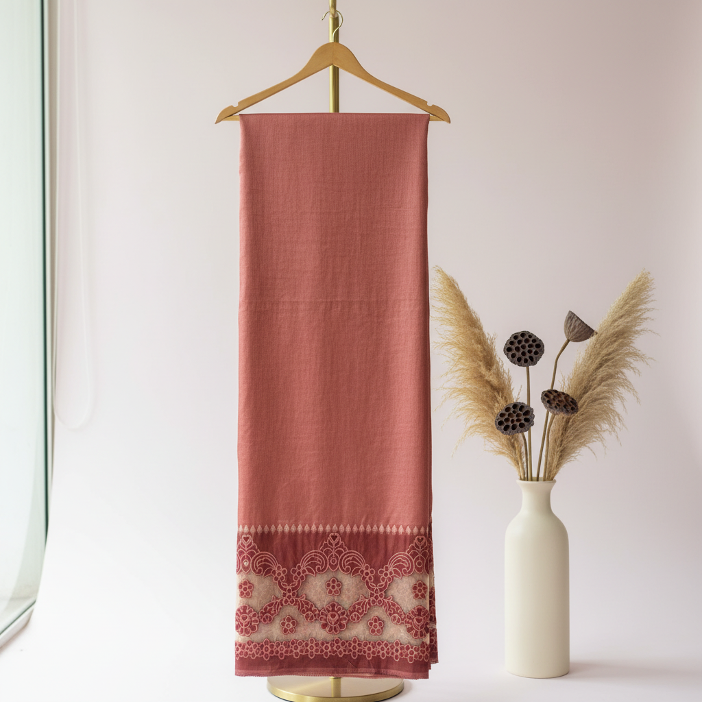 Terracotta Rose Tussar Saree – Hanger, Pastel BG, Vase Prop